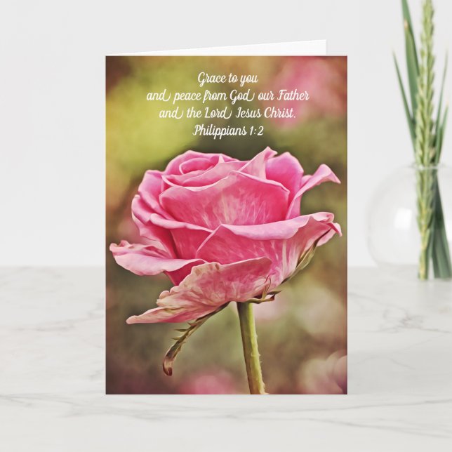 Pink Rose Grace Scripture Note Card Philippians (Front)