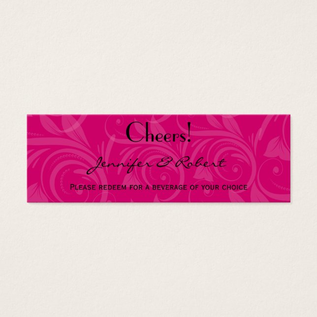 Pink Rose Graphic Wedding Drink Ticket (Front)