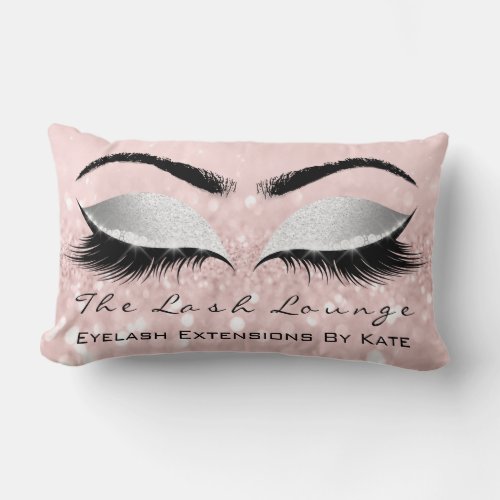 Pink Rose Gray Glitter Pink Makeup Lashes Beauty Lumbar Pillow