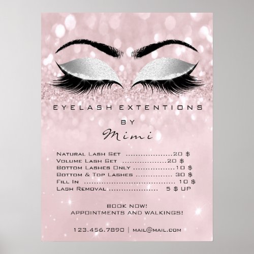 Pink Rose Gray Grey  Makeup Eyes Lashes Prices Poster