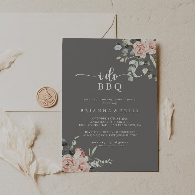 Pink Rose Gray I Do BBQ Engagement Party   Invitation (Creator Uploaded)