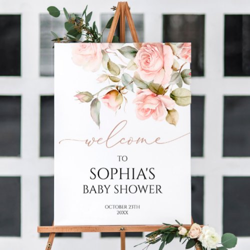 Pink Rose  Greenery Baby Shower Welcome Sign