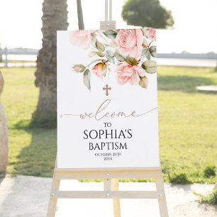 Pink Rose & Greenery Baptism Welcome Sign