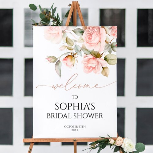 Pink Rose  Greenery Bridal Shower Welcome Sign