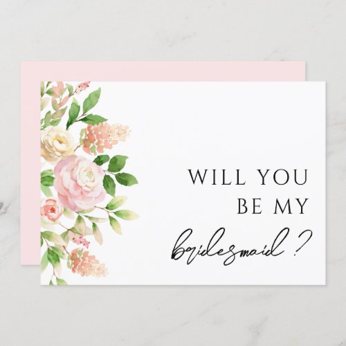 Pink Rose Greenery Bridesmaid Proposal Card