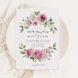 Pink Rose Greenery Floral Arch 80th Birthday Party Invitation
