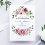 Pink Rose Greenery Floral Arch 90th Birthday Party Invitation