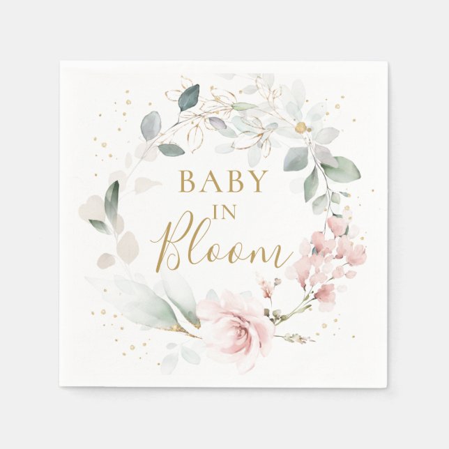 Pink Rose Greenery Foliage Baby Shower Napkins (Front)