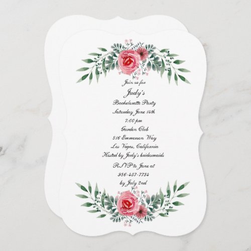 Pink Rose Greenery Foliage Bachelorette Party Invitation