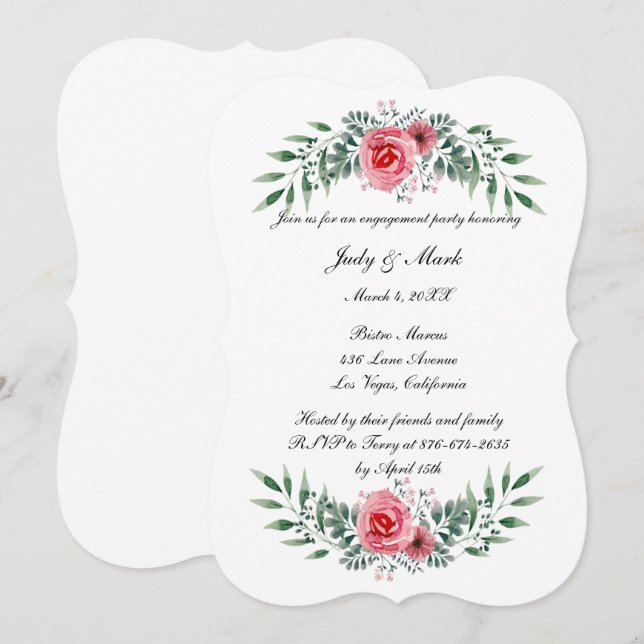 Pink Rose Greenery Foliage Engagement Party Invitation (Front/Back)