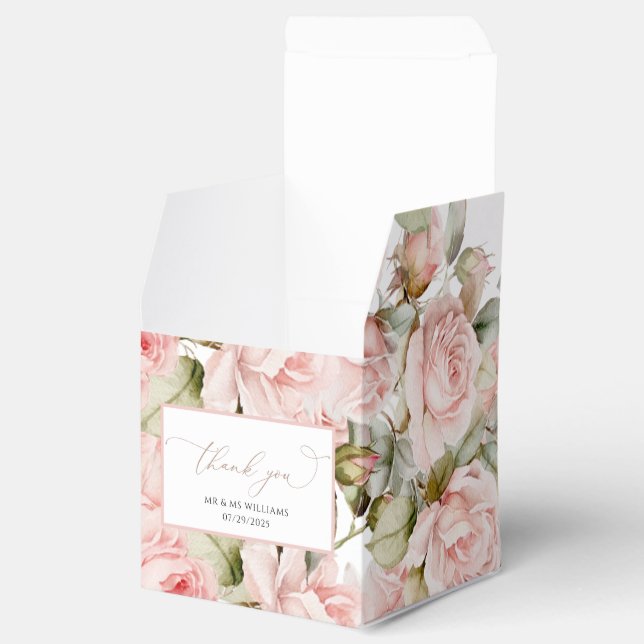 Pink Rose & Greenery Leaves Wedding Cub Favor Boxes (Opened)