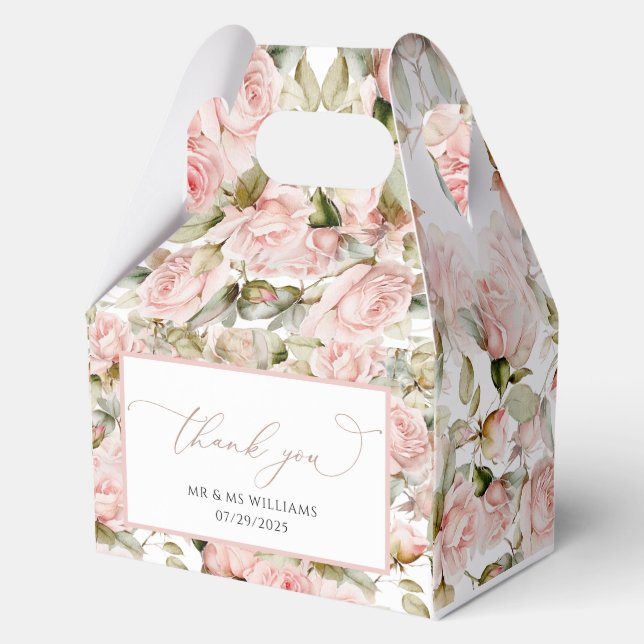 Pink Rose & Greenery Leaves Wedding  Favor Boxes (Back)