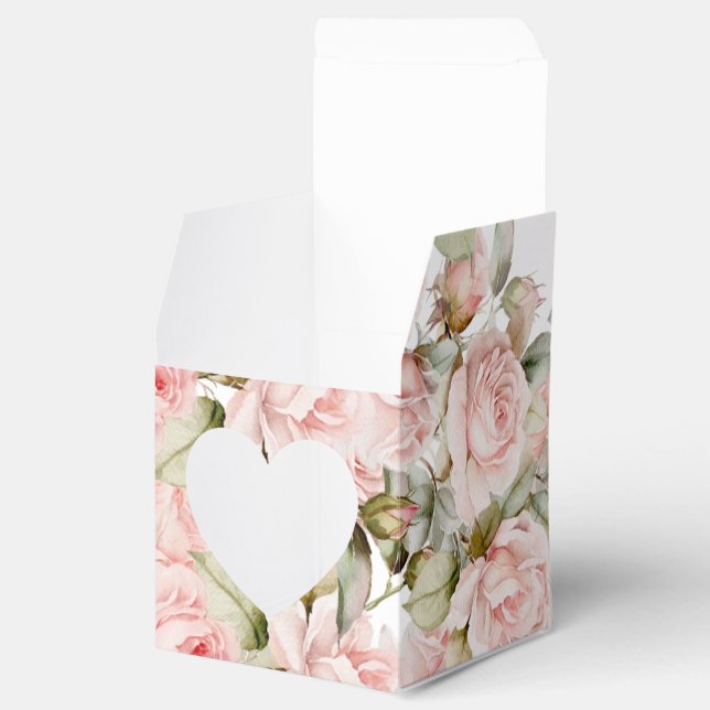 Pink Rose & Greenery Leaves Wedding Heart Favor Boxes (Opened)
