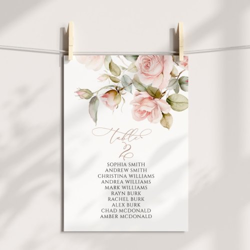 Pink Rose  Greenery Table Number 2 Seating Chart