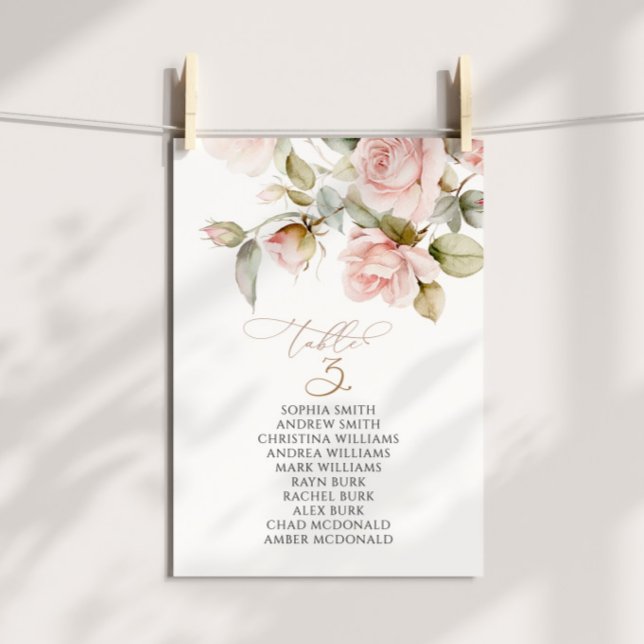 Pink Rose & Greenery Table Number 3 Seating Chart (Creator Uploaded)