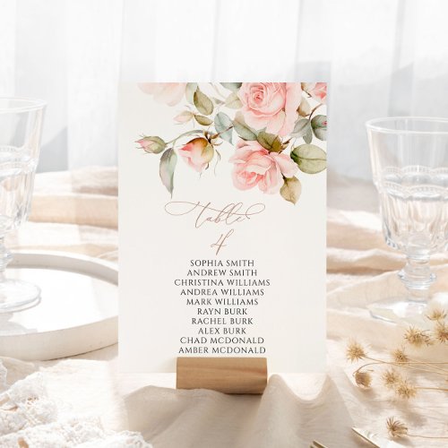 Pink Rose  Greenery Table Number 4 Seating Chart