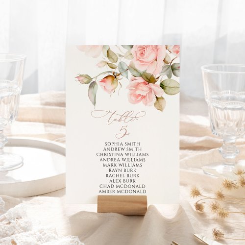 Pink Rose  Greenery Table Number 5 Seating Chart