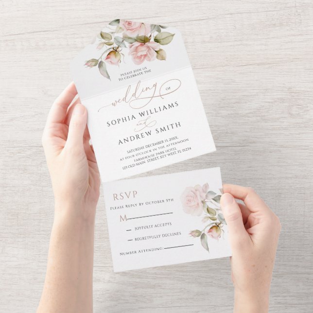 Pink Rose & Greenery Wedding  All In One Invita Invitation (Tearaway)