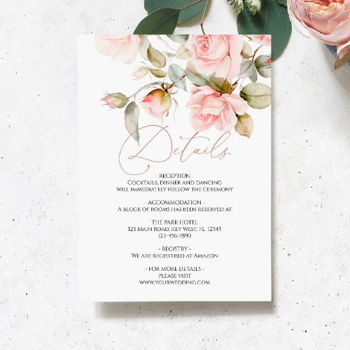 Pink Rose  Greenery Wedding Details Enclosure