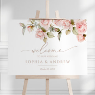 Pink Rose & Greenery Wedding Welcome Sign
