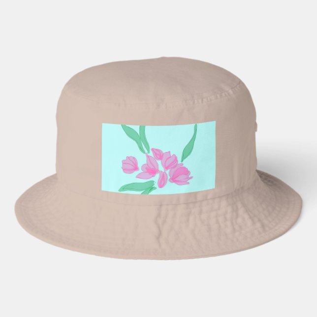 Pink rose hand-drawn art design bucket hat (Front)