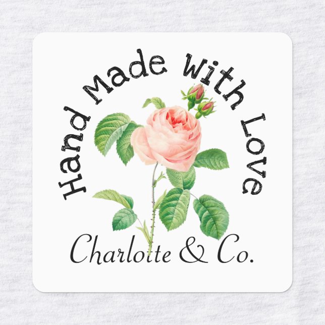 Pink Rose Handmade With Love Product Personalized Labels (Design 2)