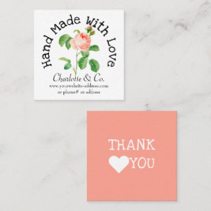 Pink Rose Handmade With Love Product Thank You Square Business Card