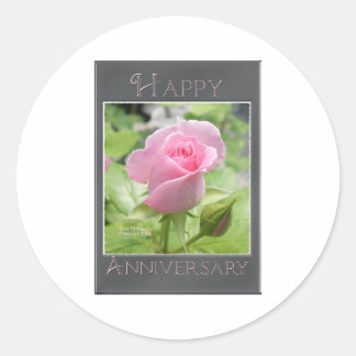 Pink Rose: Happy Anniversary Classic Round Sticker