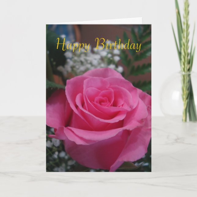 Pink Rose Happy Birthday Card (Front)