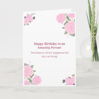 Pink Rose Happy Birthday Card