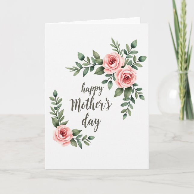 Pink Rose Happy Mothers Day Card (Front)