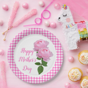 Pink Rose Happy Mother's Day Floral Paper Plates