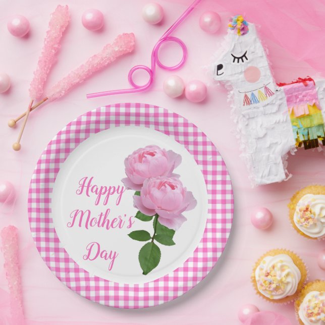 Pink Rose Happy Mother's Day Floral Paper Plates (Party)