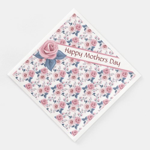 Pink Rose Happy Mothers Day Paper Dinner Napkins