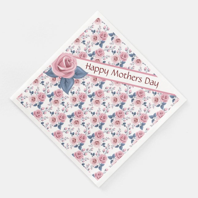 Pink Rose Happy Mothers Day Paper Dinner Napkins (Corner)
