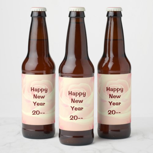 Pink Rose Happy New Year Beer Bottle Label