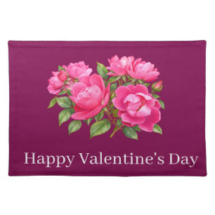 Pink Rose Happy Valentine's Day Cloth Placemat