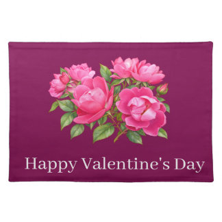 Pink Rose Happy Valentine's Day Cloth Placemat