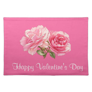 Pink Rose Happy Valentine's Day Cloth Placemat