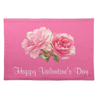 Pink Rose Happy Valentine's Day Cloth Placemat