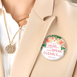 Pink rose hard of hearing badge I'm deaf pin