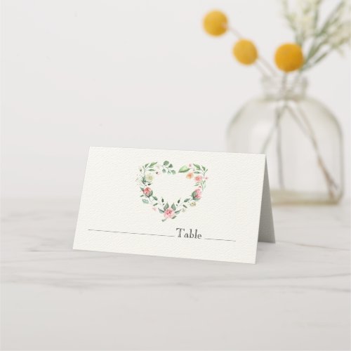 Pink Rose Heart Frame on White  Wedding Design Place Card