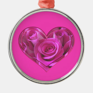 Pink Rose Heart Metal Ornament