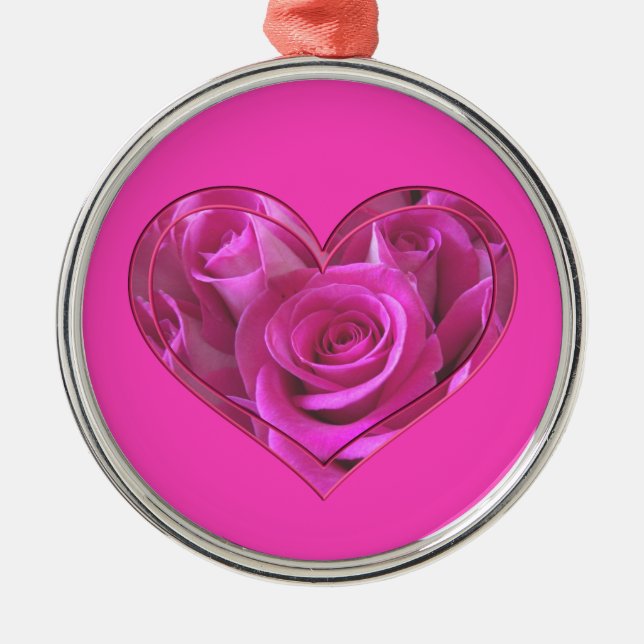 Pink Rose Heart Metal Ornament (Front)