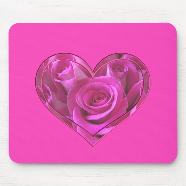 Pink Rose Heart Mouse Pad (Front)