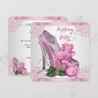 Pink Rose High Heel Lace Pearls Birthday Party