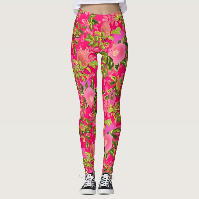 Pink rose hip , pink wild rose hip leggings (Front)