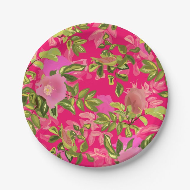 Pink rose hip , pink wild rose hip paper plates (Front)
