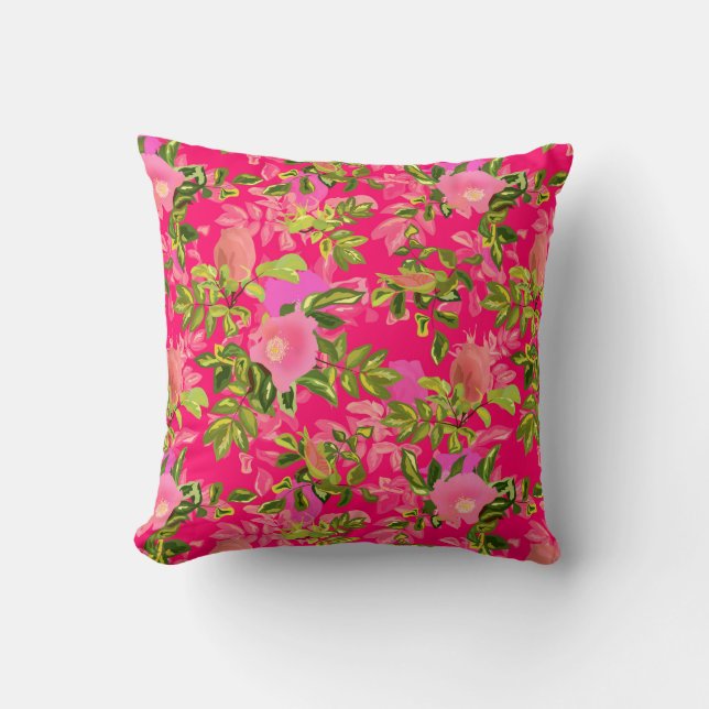 Pink rose hip , pink wild rose hip throw pillow (Front)