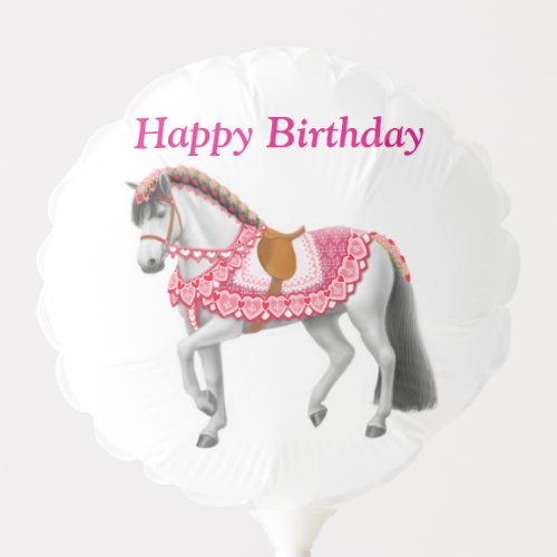Pink Rose Horse Happy Birthday Balloon